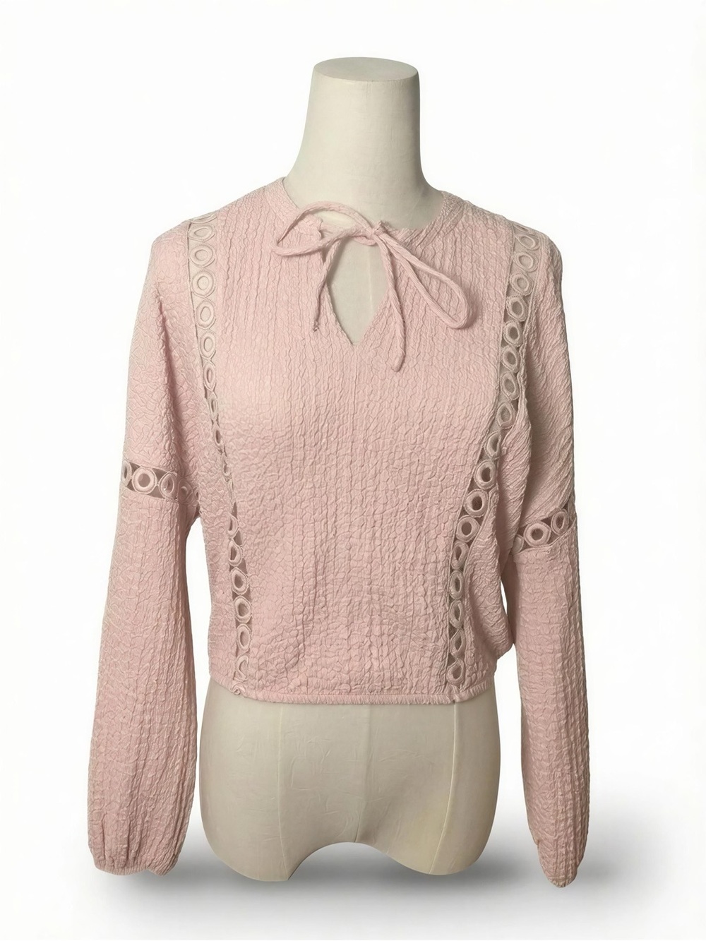 H&M Blush Pink Textured Tie-Neck Blouse